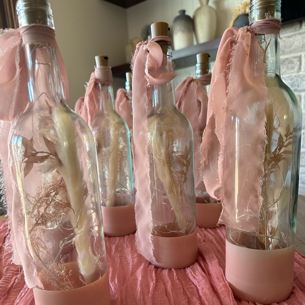 Dried floral wine bottle decor